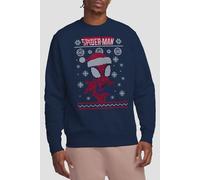 Spider Man Men's Spiderman Snowflake Christmas Jumper Sweatshirt Navy | Size: 2XL Spider Man Navy 2XL