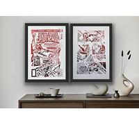 Spider-Man Set of 2 Comic Cover & Comic Strip Prints, Spiderman, Comic Book Print, Comic Book Picture, Foil Print, Gifts For Him, Gifts For Kids, Wall Hangings, Gifts (A4 With White Frame)