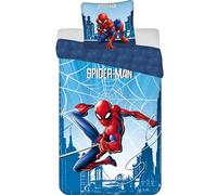 Spider-Man Single Duvet Cover 140x200 + Pillowcase 70x90 Cotton Blue Red | Reversible bedding | Natural cotton breathable Oeko-Tex | Official Marvel | Boys | Gift | Machine washable | Gift idea