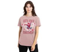 Spider-Man Valentine's Day Stick Together Ladies T Shirt, Pink, Large