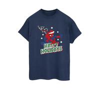 Spider-Man Women's Happy Holidays Cotton Boyfriend T-Shirt in Navy | Size: 3XL Spider-Man Navy 3XL