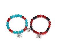 Spider Matching Bracelets for Couples, Valentine's Day Energy Stone Spider Web Charm Stretch Beaded Bracelets 2 pcs/Set Bff Handmade Beaded Wristband Kit Miss，Women,Men Charm Jewelry. (Reddish blue)
