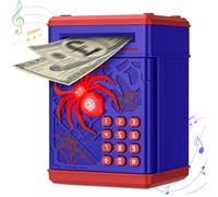 Spider Money Box,Thedttoy ATM Piggy Bank with Simulated Fingerprint,Digital PIN Money Saving Box with LED Light,Money Safe for Kid,Birthday Gifts for 3-12 Years Boys Girls-Blue