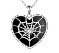 Spider Necklace for Women 925 Sterling Silver Spider Web Necklace Heart Pendant Gothic Black Onyx Halloween Jewellery Gift