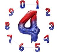 Spider Number 4 Balloon - 40 Inch Large Spider Theme 4th Birthday Balloons, Hero Party Decorations for Anniversary Halloween Red & Blue Party Supplies