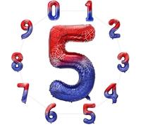 Spider Number 5 Balloon - 40 Inch Large Spider Theme 5th Birthday Balloons, Hero Party Decorations for Anniversary Halloween Red & Blue Party Supplies