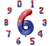 Spider Number 6 Balloon - 40 Inch Large Spider Theme 6th Birthday Balloons, Hero Party Decorations for Anniversary Halloween Red & Blue Party Supplies