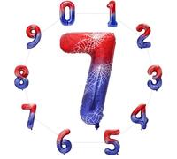 Spider Number 7 Balloon - 40 Inch Large Spider Theme 7th Birthday Balloons, Hero Party Decorations for Anniversary Halloween Red & Blue Party Supplies