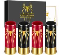 Spider Plastic Shot Glasses, Set of 4 with Gift Box, Novelty Shot Glasses for Men Women Wedding Party Birthday Gifts, Arachnid Lovers Gifts, 12GA Small Bullet Shot Cups for Whiskey Liquor, Black+Red