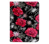 Spider & Roses Passport Clip Wallet Holder PU Leather 4x5.5 inches for Travelers