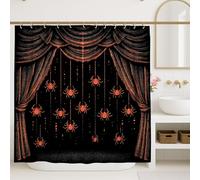 Spider Shower Curtain, Halloween Black and Orange Decor, Festive Modern Gothic Waterproof Fabric Shower Curtain with Hooks 72x78 Inch