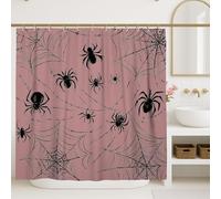 Spider Shower Curtain, Peach Black Halloween Bathroom Decor, Autumn Spooky Modern Design Waterproof Fabric Shower Curtain with Hooks 72x72 Inch