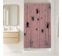 Spider Shower Curtain, Peach Black Halloween Bathroom Decor, Autumn Spooky Modern Design Waterproof Fabric Shower Curtain with Hooks 36x72 Inch