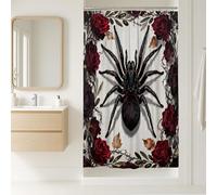 Spider Stall Shower Curtain, Gothic Dark Roses Leaves Halloween Black Washable with Hooks Design Print Bath Curtains for Bathroom Bathtub Apartment Decor 36x72 Inch