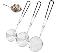Spider Strainer Stainless Steel, 3PCS Round Skimmer Spoon, Reusable Strainer Spoon with Handle for Hot Pot, Tortellini and Meatball Spider Strainer