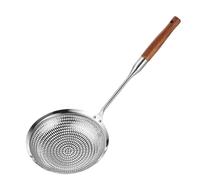 Spider Strainer, Stainless Steel Skimmer Spoon with Pear Wooden Long Handle Multi-Use Kitchen Utensil for Cooking, Draining, Frying Skimmer Spoon