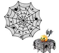 Spider Table Cover - Halloween Lace Decoration Fabric, Gothic Party Table Overlay | Sustainable Mesh Design Pattern, Scary Tablecloth for Celebration d