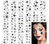 Spider Temporary Tattoo 180Pieces Halloween Theme Spider Tattoos Waterproof Black Widow Spider Webs Face Tattoos Stickers for Halloween Cosplay Costume Makeup Party