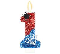 Spider Theme Birthday Candle, Red and Blue Sequin Number Candle with Spider and Spiderweb Embellishment for Birthday Party Theme Party Decor Cake Topper(Number 1)