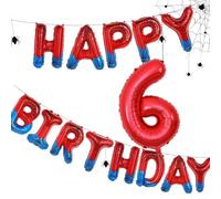 Spider Theme Happy Birthday Banner Party Decorations Large Number 6 Foil Balloons Superhero Party Decorations for Boy
