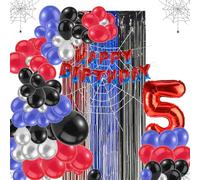 Spider Theme Party Decorations Kit, Includes Letter Banner Number Balloon Web Backdrop Hanging Curtains Multi-Size Balloons for Boys Girls Baby Shower Decor (Number 5)