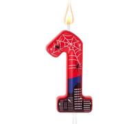 Spider Themed Birthday Candle, Red Blue Spider Web City Number Cake Topper Candle Party Decoration Supplies for Boy Girl Birthday Party Cake Decoration (1)