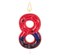 Spider Themed Birthday Candle, Red Blue Spider Web City Number Cake Topper Candle Party Decoration Supplies for Boy Girl Birthday Party Cake Decoration (8)