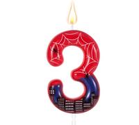 Spider Themed Birthday Candle, Red Blue Spider Web City Number Cake Topper Candle Party Decoration Supplies for Boy Girl Birthday Party Cake Decoration (3)