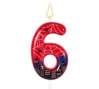 Spider Themed Birthday Candle, Red Blue Spider Web City Number Cake Topper Candle Party Decoration Supplies for Boy Girl Birthday Party Cake Decoration (6)