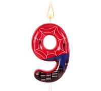 Spider Themed Birthday Candle, Red Blue Spider Web City Number Cake Topper Candle Party Decoration Supplies for Boy Girl Birthday Party Cake Decoration (9)