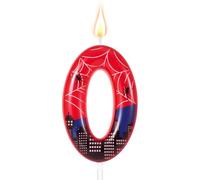 Spider Themed Birthday Candle, Red Blue Spider Web City Number Cake Topper Candle Party Decoration Supplies for Boy Girl Birthday Party Cake Decoration (0)