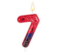 Spider Themed Birthday Candle, Red Blue Spider Web City Number Cake Topper Candle Party Decoration Supplies for Boy Girl Birthday Party Cake Decoration (7)