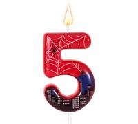 Spider Themed Birthday Candle, Red Blue Spider Web City Number Cake Topper Candle Party Decoration Supplies for Boy Girl Birthday Party Cake Decoration (5)