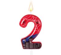 Spider Themed Birthday Candle, Red Blue Spider Web City Number Cake Topper Candle Party Decoration Supplies for Boy Girl Birthday Party Cake Decoration (2)