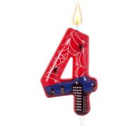 Spider Themed Birthday Candle, Red Blue Spider Web City Number Cake Topper Candle Party Decoration Supplies for Boy Girl Birthday Party Cake Decoration (4)