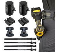 Spider Tool Holster - Quad Tool Kit - Adhesive Tool Tabs + BitGrippers + Self locking, quick draw Belt Holster Clip for carrying a power drill, driver, hammer, tape measure, pneumatic, light and more!