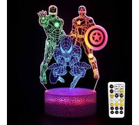 Spider Toys for Boys, Superhero 3D Night Light with Timing Remote Control Smart Touch Dynamic Colors Changing, 3 Patterns with Captain America Iron Man, Christmas Birthday Gifts for Men Boys Girls