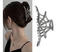 Spider Web Alloy Hair Claw Clips, 1Pcs Silver Punk & Y2K-Style Hair Accessory for Thin Hair