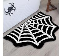 Spider Web Bath Mat, Gothic Halloween Rug,15.5"x22.4" Black Washable Area Rugs, Non-Slip Goth Bath Mat for Bathroom, Front Door, Bedroom, Kitchen