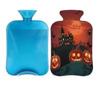 Spider Web Castle Hot Water Bottle with Cover, Halloween Bat Pumpkin 2L Hot Water Bag for Pain Relief, Neck Soft and Shoulder, Hand Feet Warmer, Hot and Cold Compress for Adult Kids