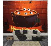 Spider Web Cauldron Tapestry, Happy Halloween Wall Tapestry for Bedroom, Red Room Decor Wall Hanging Art for Halloween Party Backdrop Decorations 100Lx75W