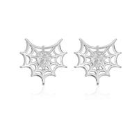 Spider Web Crystal Stud Punk Gothic Earrings for Women Men Statement Silver Plated Love Heart Rhinestone Cobweb Cartilage Tragus Tiny Studs Hip Hop Goth Halloween Costume Party Accessories Jewelry