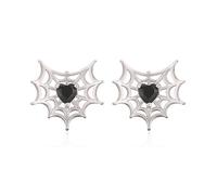 Spider Web Crystal Stud Punk Gothic Earrings for Women Men Statement Silver Plated Love Heart Rhinestone Cobweb Cartilage Tragus Tiny Studs Hip Hop Goth Halloween Costume Party Accessories Jewelry