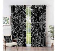 Spider Web Decoration - Spider Web Curtains - Halloween Gothic Spooky Blackout Curtains 46 x 54 Inch (Width x Drop) 2 Panels, Black and White Eyelet Curtains & Drapes