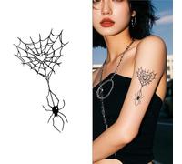 Spider Web | Herbal Tattoo Sticker With Spider And Web Elements, Waterproof, Scrub-Resistant, Colorfast, Lasts Two Weeks, Fake Tattoos(1pcs)