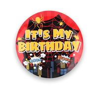 Spider Web It’s My Birthday Button, 2.3in Red Happy Birthday Badge Pin Brooches Accessories for Kids Boys Girls Celebration Party Favors Supplies Decorations Gifts