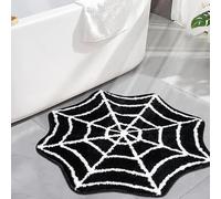 Spider web non-slip bath mat, Halloween goth rug for home, Black, 27"