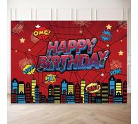Spider Web Party Backdrop - 7x5ft Superhero Photo Banner for Boys, Red Spider Theme Birthday Decor, Baby Shower Background, Kids Photography Props