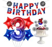 Spider Web Party Decorations Sets,Spider Web Happy Birthday Banner,40 Inch Number 3 Foil Balloons with Number Cake Toppers for Kid's 3rd Birthday Theme Party Decor Supplies (3rd)