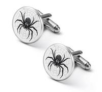 Spider Web Printed Shirt Cufflinks Round Cuff Links for Business Wedding Party Father's Day Gift 1.7cm